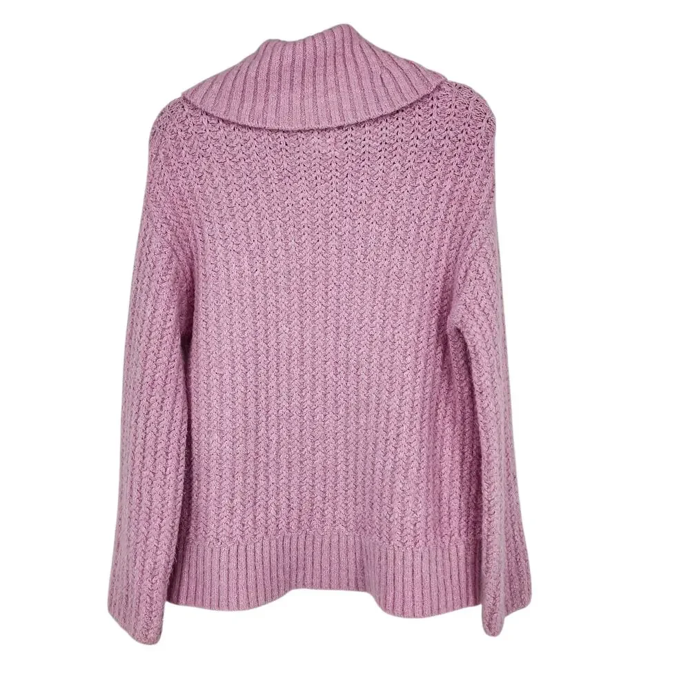 Anthropologie Maeve Chenille Chunky Knit Pink Cowl Turtleneck Sweater Size Small